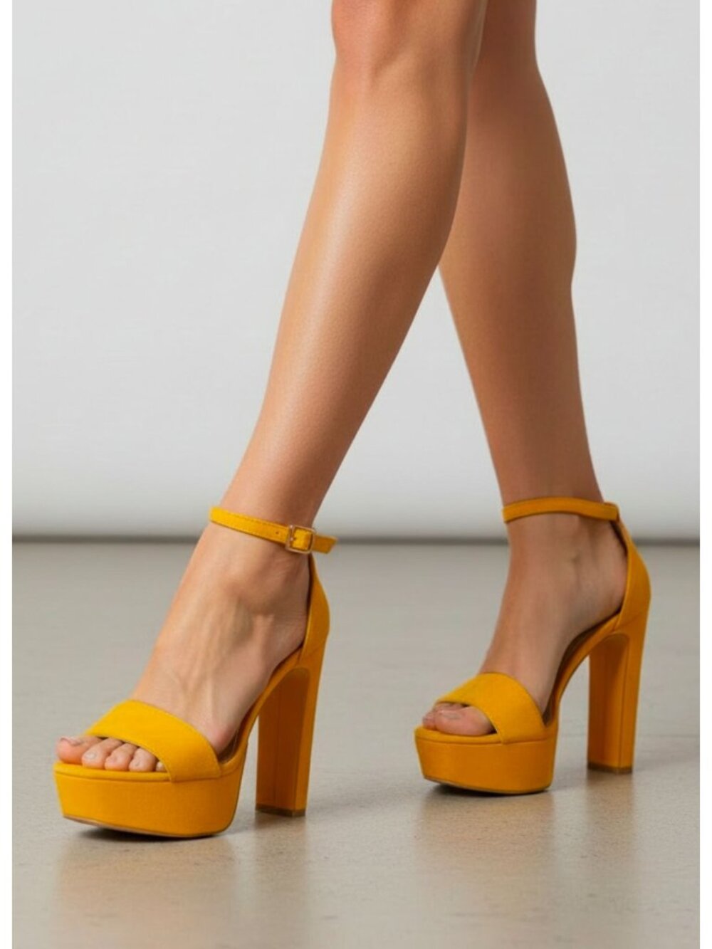 Mustard Platform High-Heel Sandals With Ankle Strap